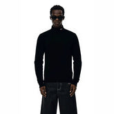 NOAH MARS Men Vintage Mock Neck Long Sleeve Base Tee Chest Cross Embroidery