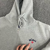 NOAH MARS Grey Cross Embroidery Zip Hoodie Cardigan Autumn Winter