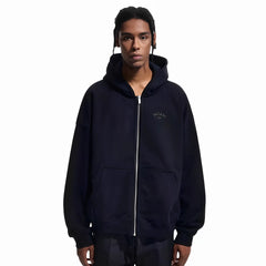 NOAH MARS Men Zip Up Hoodie Black Soul Cross Embroidery Cardigan Jacket