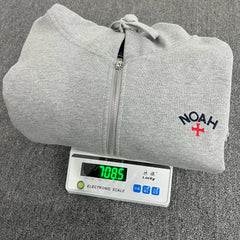 NOAH MARS Men Grey Zip Cardigan Hoodie Chest Cross Embroidery Logo