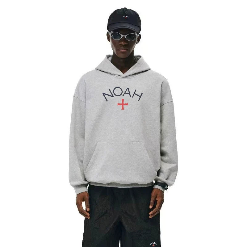 NOAH MARS Men Loose Cross Graphic American Casual Hoodie