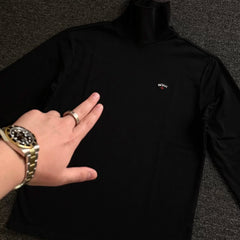 NOAH MARS Men Mock Neck Warm Base Long Sleeve Tee Chest Cross Embroidery Logo