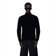 NOAH MARS Men Vintage Mock Neck Long Sleeve Base Tee Chest Cross Embroidery