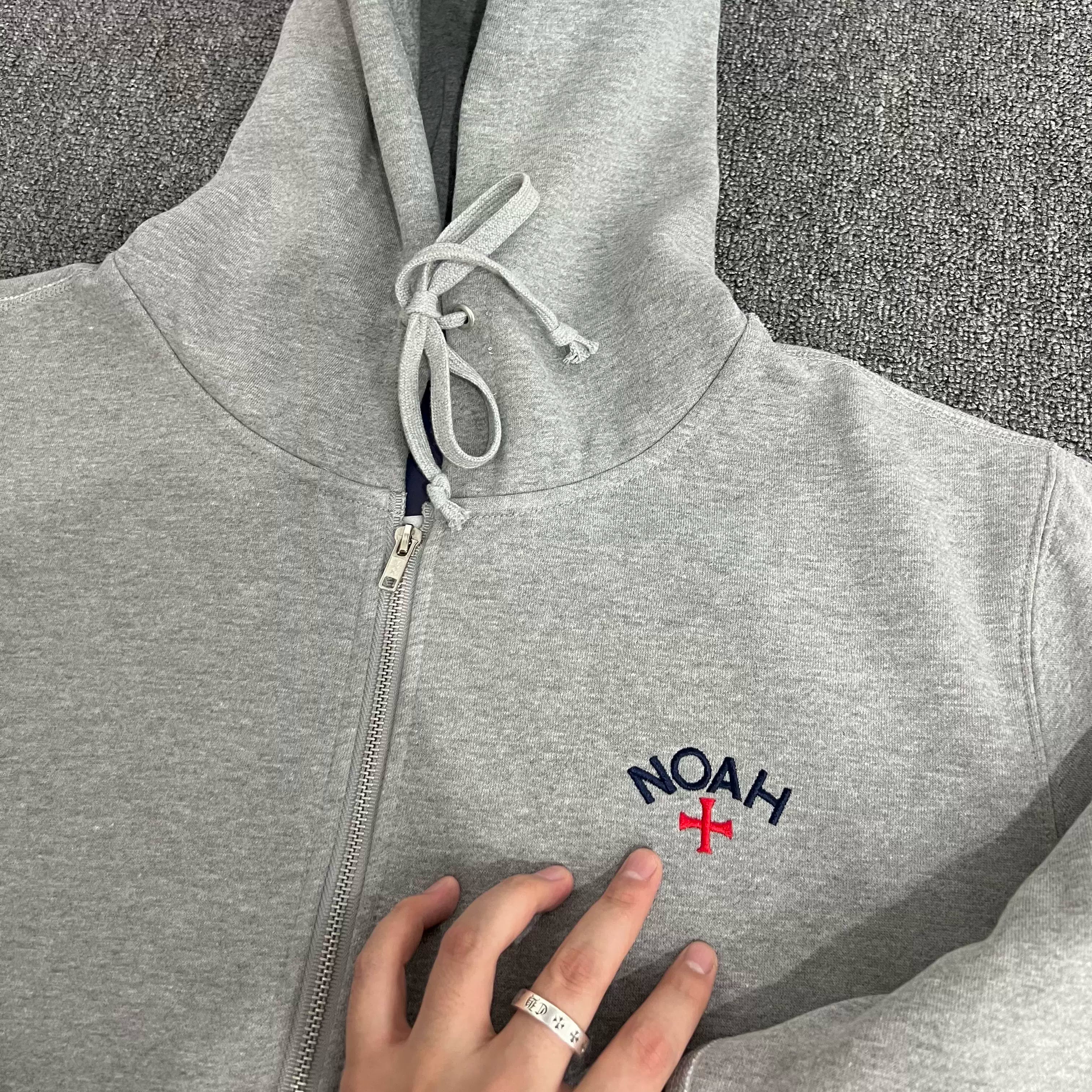 NOAH MARS Men Grey Zip Cardigan Hoodie Chest Cross Embroidery Logo