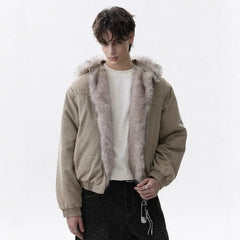 NOAH MARS Detachable Hood Fur Collar Mountain Print Loose Winter Cotton Jacket Men