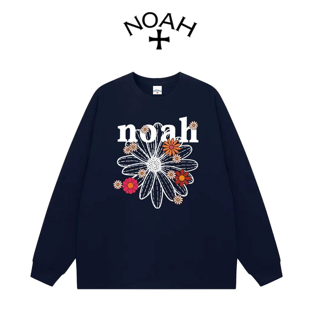 NOAH Daisy Letter Print Pure Cotton Unisex Long Sleeve Tee Spring Autumn