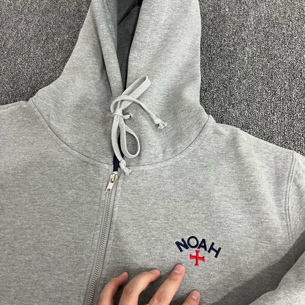 NOAH MARS Grey Cross Embroidery Zip Hoodie Cardigan Autumn Winter