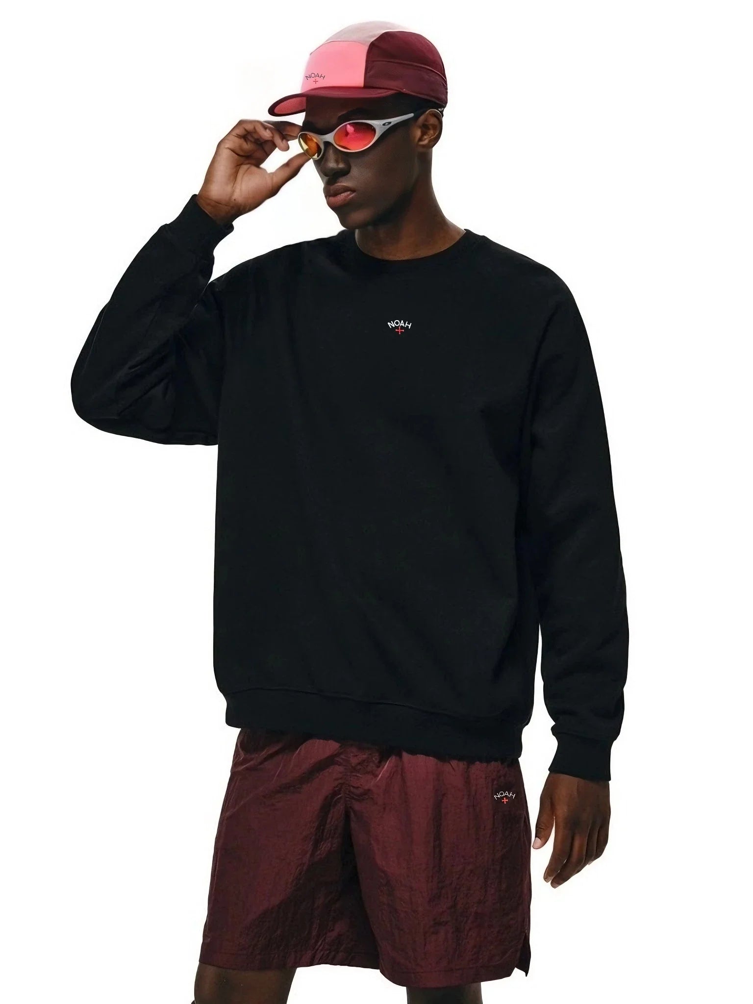 NOAH MARS Men Thread Splice Crew Sweatshirt Chest Badge Cross Embroidery