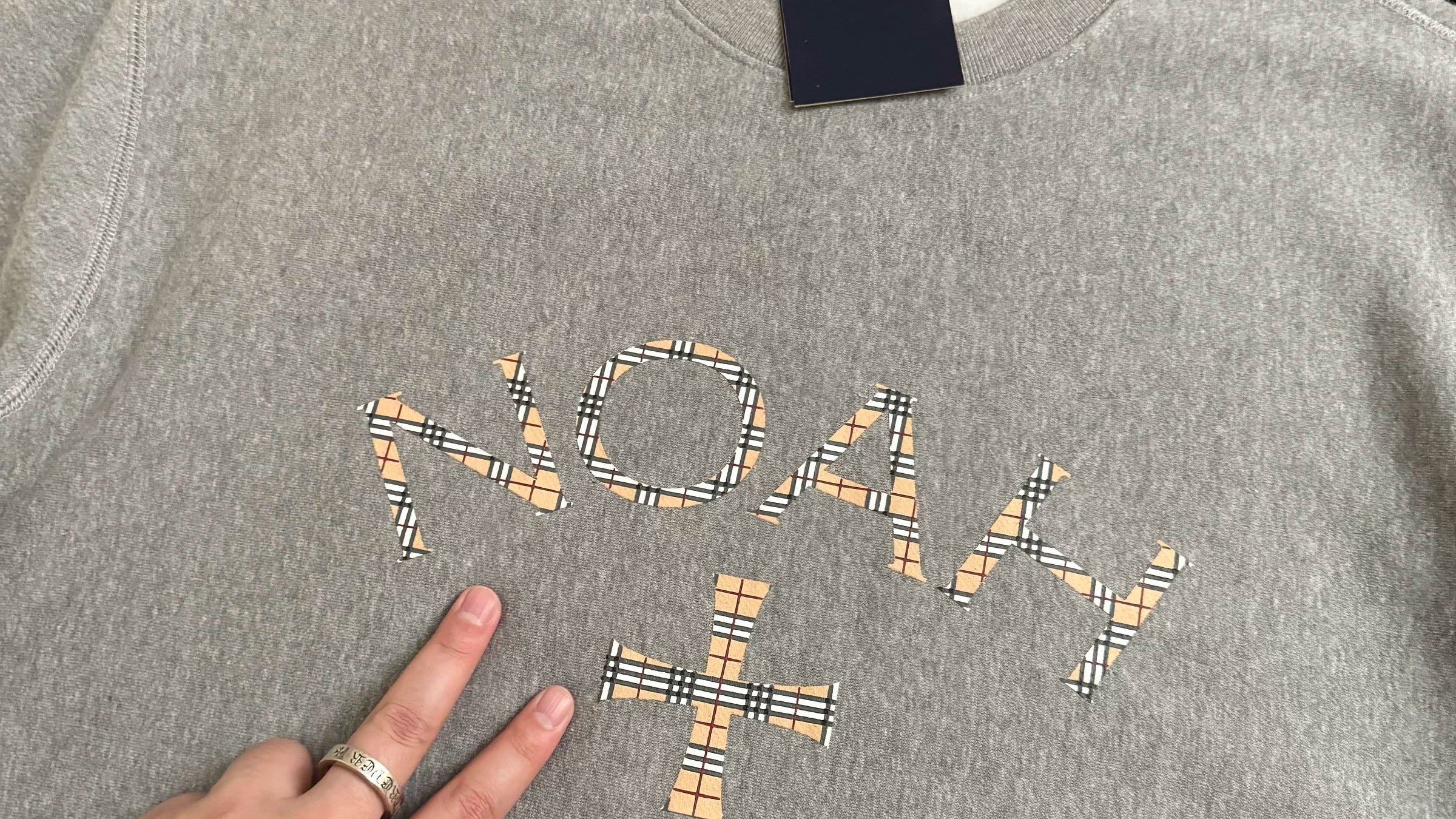 NOAH MARS Men Plaid Cross Thread Splice Crew Neck Sweatshirt