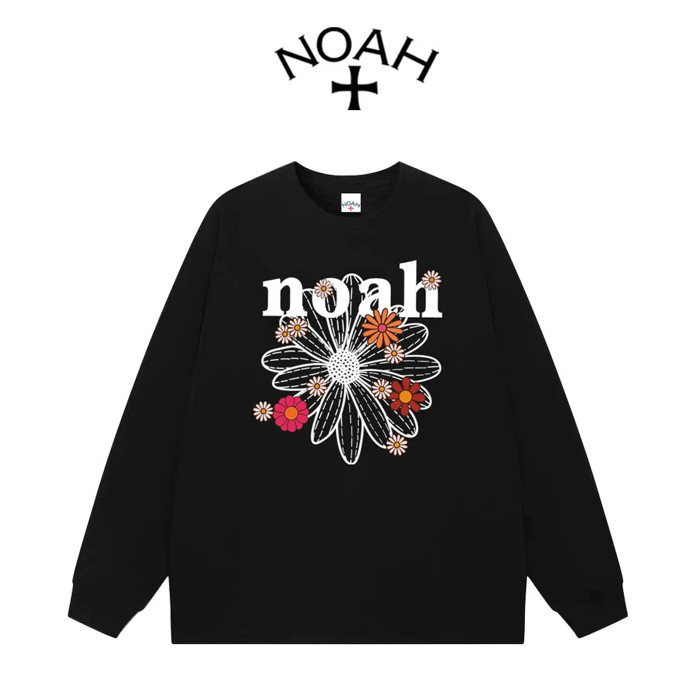 NOAH Daisy Letter Print Pure Cotton Unisex Long Sleeve Tee Spring Autumn