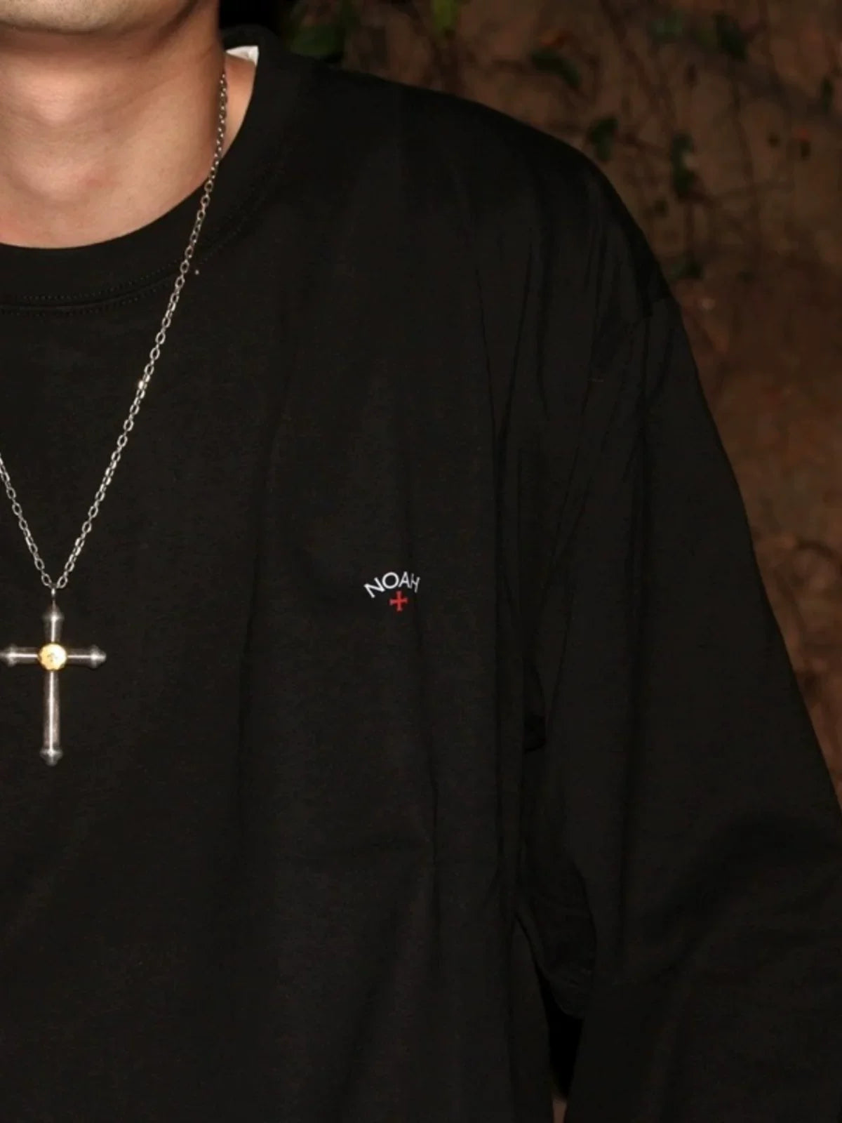 NOAH BWCJ Cross Print Heavy Cotton Unisex Long Sleeve Tee Autumn