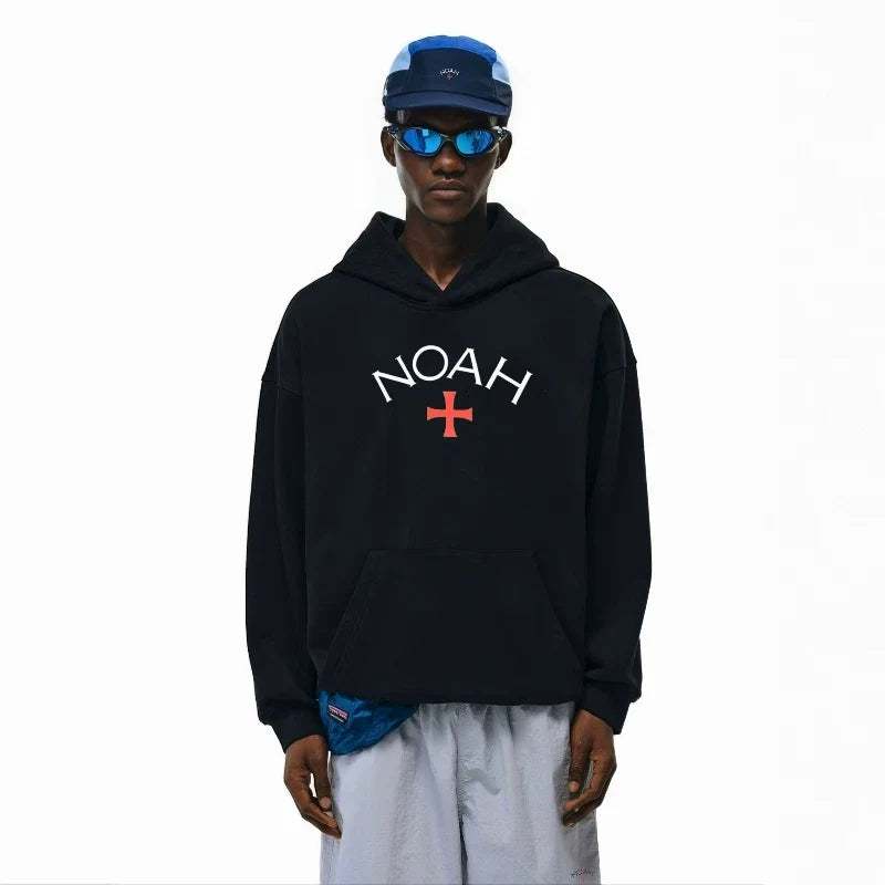 NOAH MARS Men Loose Cross Graphic American Casual Hoodie