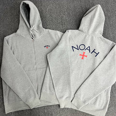 NOAH MARS Grey Cross Embroidery Zip Hoodie Cardigan Autumn Winter