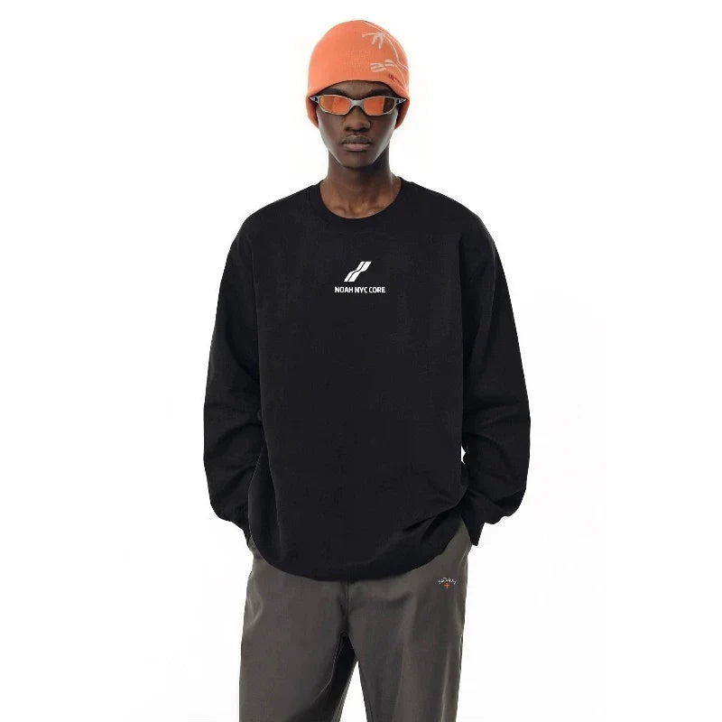 NOAH MARS Men Grey Thread Splice Crew Sweatshirt Two Bar Wave Print