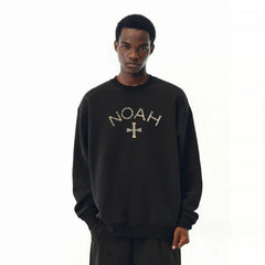 NOAH MARS Men Plaid Cross Thread Splice Crew Neck Sweatshirt