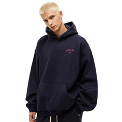 NOAH MARS Men Navy Velvet Splicing Hoodie First Gen Cross Autumn Winter