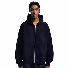 NOAH MARS Men Wave Print Zip Hoodie Looped Fleece Autumn American Casual