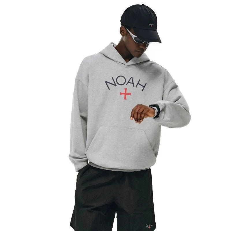 NOAH MARS Grey First Gen Cross Hoodie Men American Casual Loose