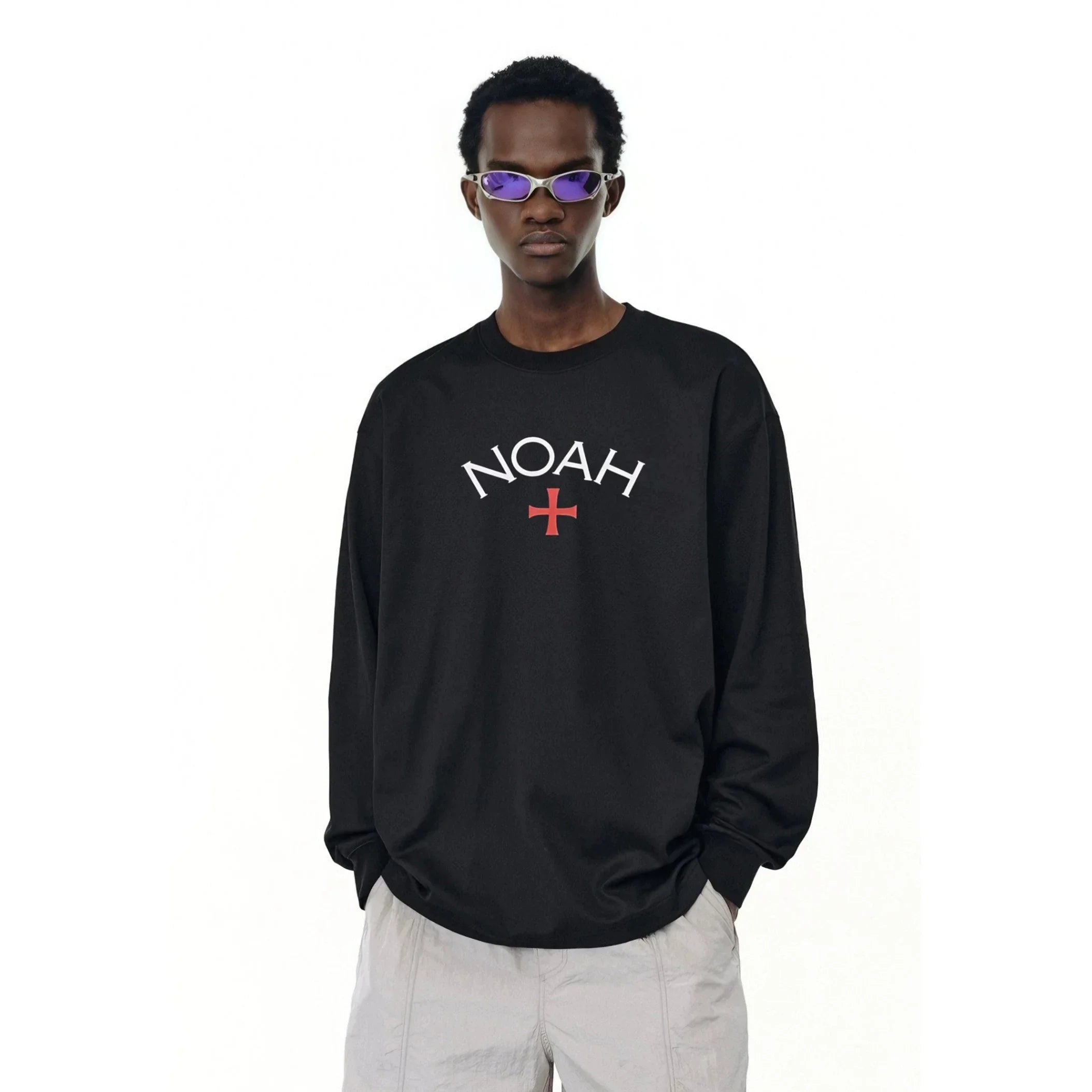 NOAH MARS Men Heavy Cotton Long Sleeve Tee First Black Soul Cross
