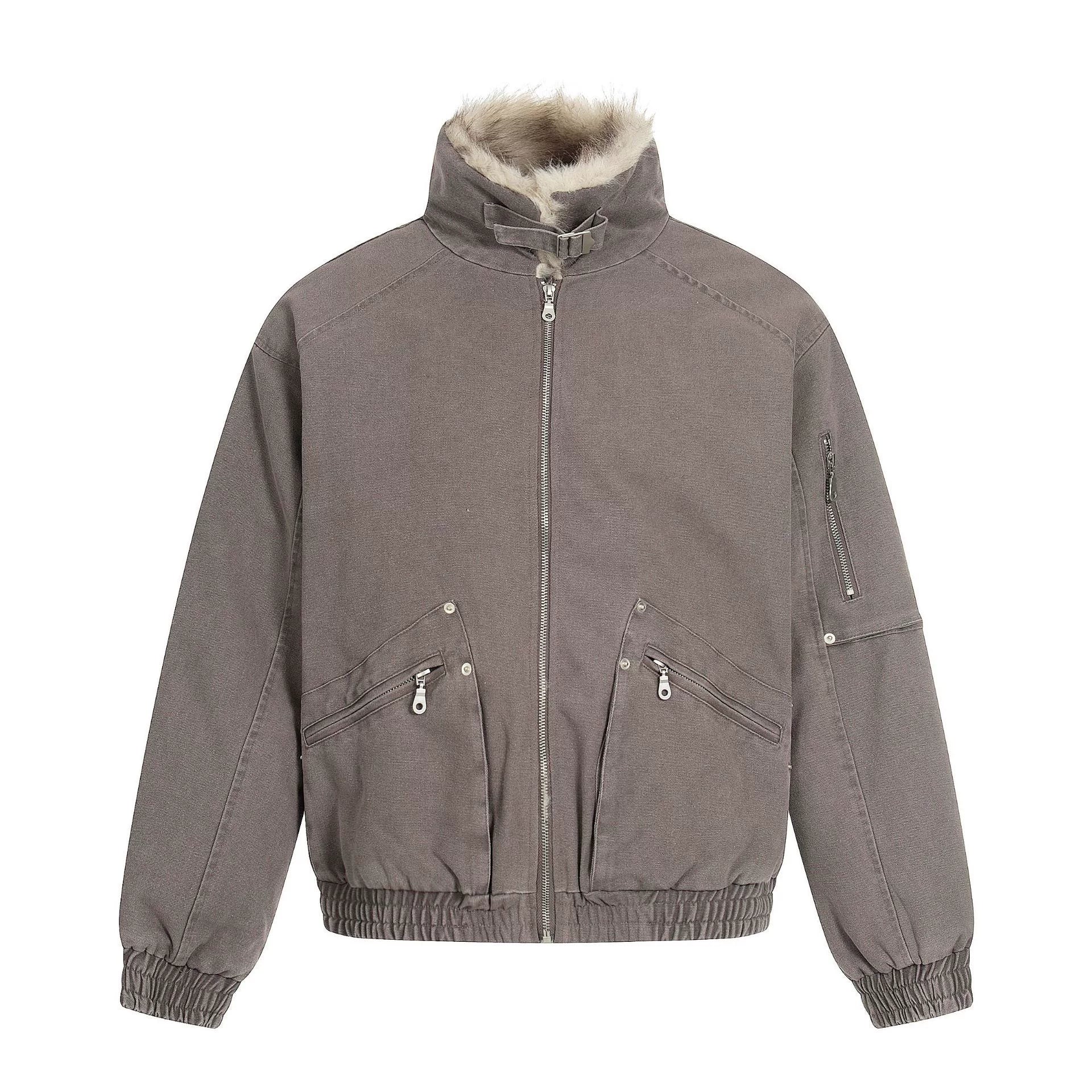 NOAH MARS Old Money Stand Collar Mountain Graphic Velvet Lined Cotton Coat