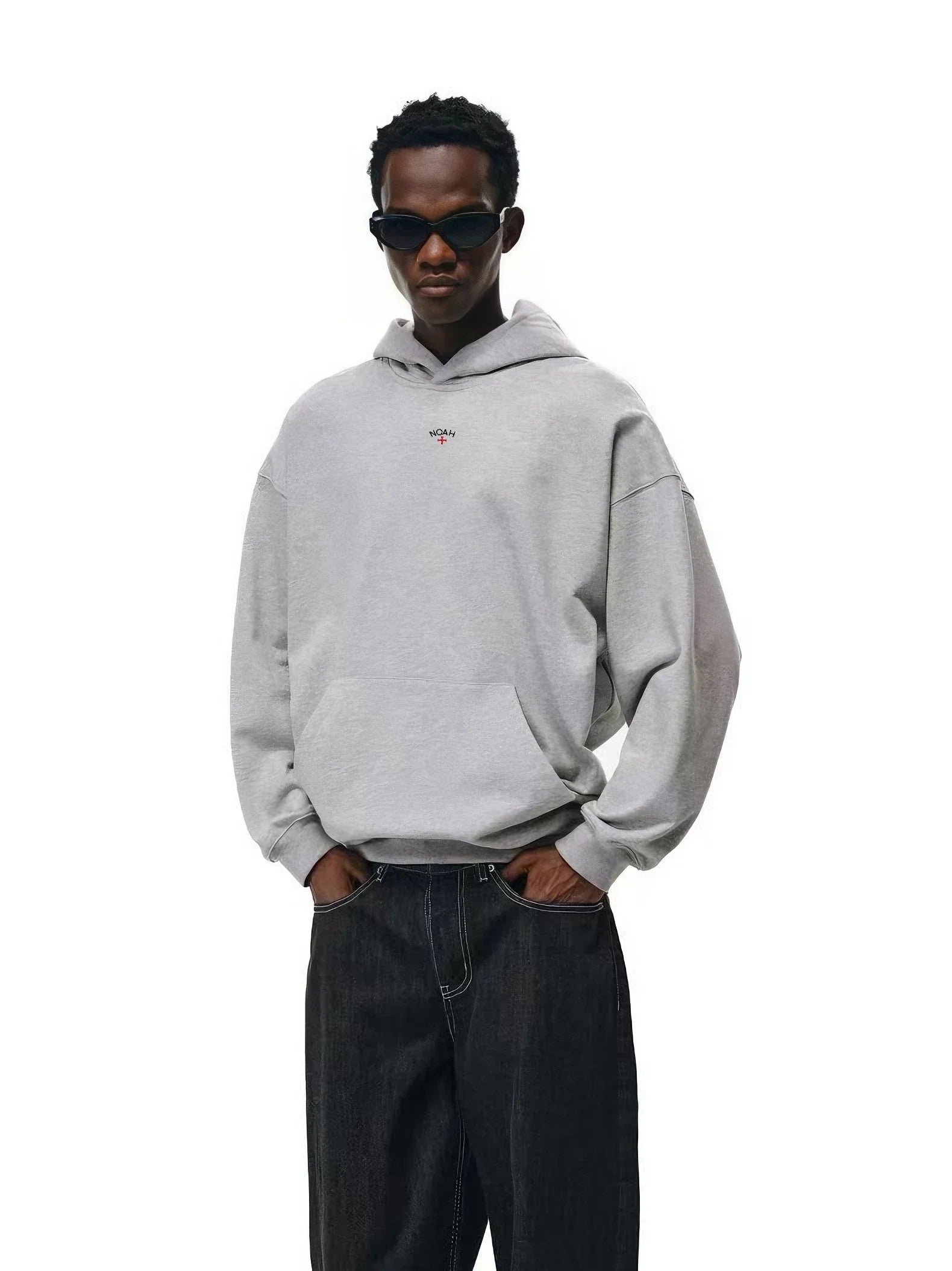 NOAH MARS Men Thread Splice Hoodie Chest Cross Embroidered Badge