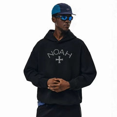 NOAH MARS Loose Thread Splice Hoodie Black Soul Cross American Casual