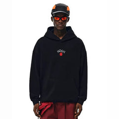 NOAH MARS Men Heavyweight Thread Splice Hoodie Tiny Rose Embroidery