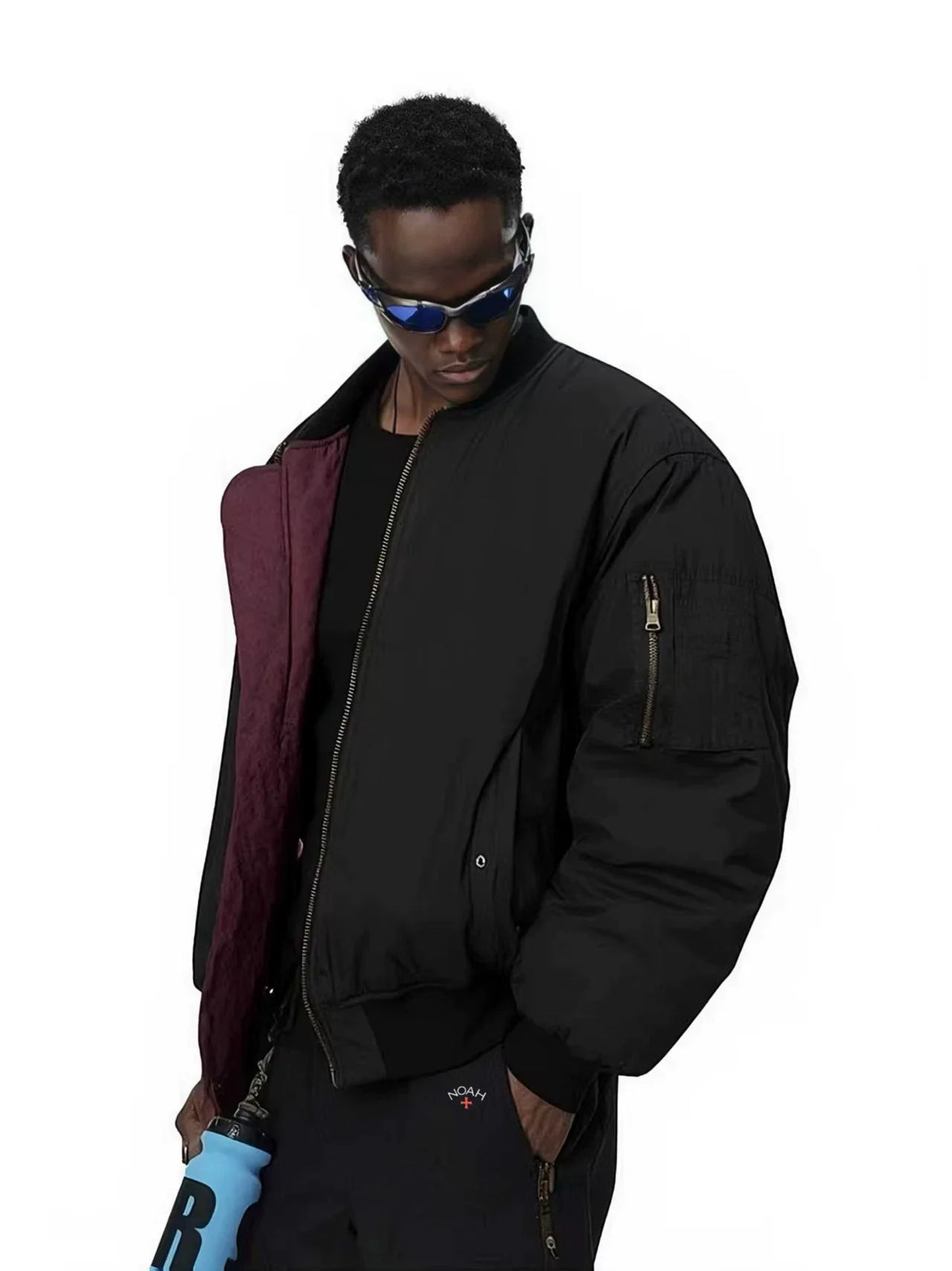 NOAH MARS Double-Sided MA1 Pilot Cotton Jacket Men Red Velvet Lined Winter Coat