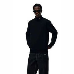 NOAH MARS Men Vintage Mock Neck Long Sleeve Base Tee Chest Cross Embroidery