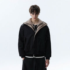 NOAH MARS Old Money Pattern Splicing Loose Warm Short Cotton Coat for Men