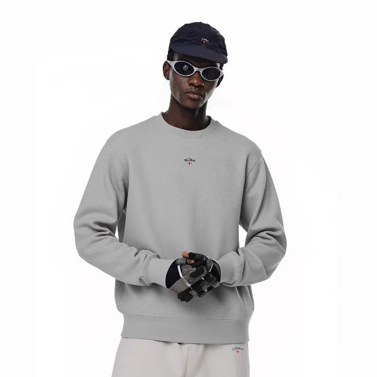 NOAH MARS Men Thread Splice Crew Sweatshirt Chest Badge Cross Embroidery