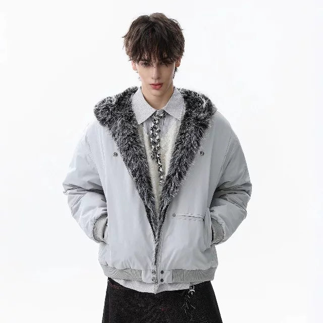 NOAH MARS Mountain Print Velvet Lined Hooded Cotton Jacket Men Old Money Winter Coat