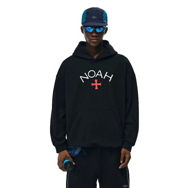 NOAH MARS Men Loose Cross Graphic American Casual Hoodie