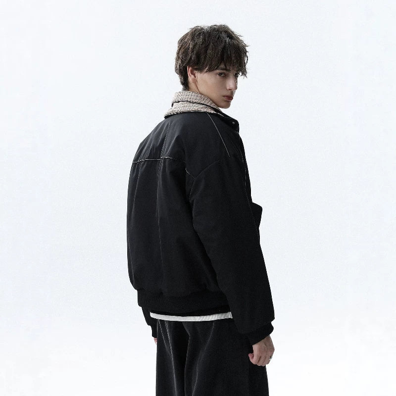 NOAH MARS Old Money Pattern Splicing Loose Warm Short Cotton Coat for Men