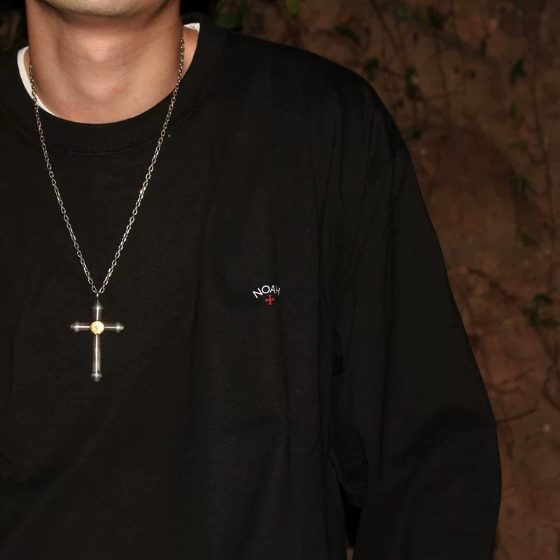 NOAH BWCJ Cross Print Heavy Cotton Unisex Long Sleeve Tee