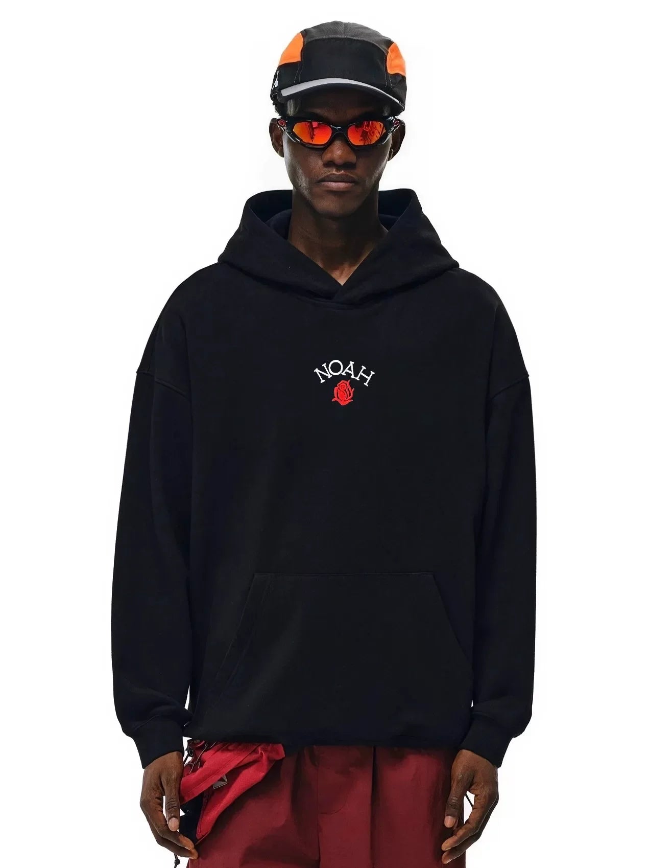 NOAH MARS Men Heavyweight Thread Splice Hoodie Tiny Rose Embroidery