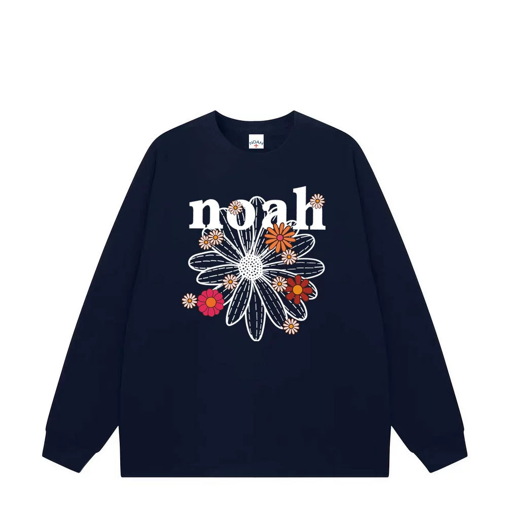 NOAH Autumn Co-branded Daisy Letter Crew Neck Cotton Long Sleeve Tee Unisex