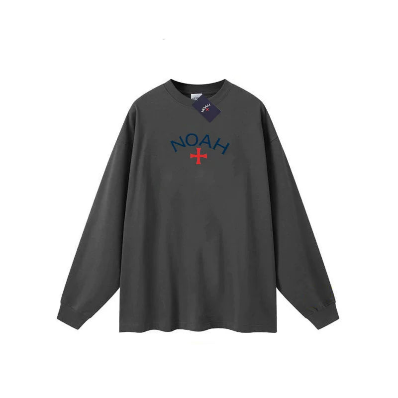 Unisex Heavyweight Cotton Long Sleeve Tee, Matcha Gray Cross Print