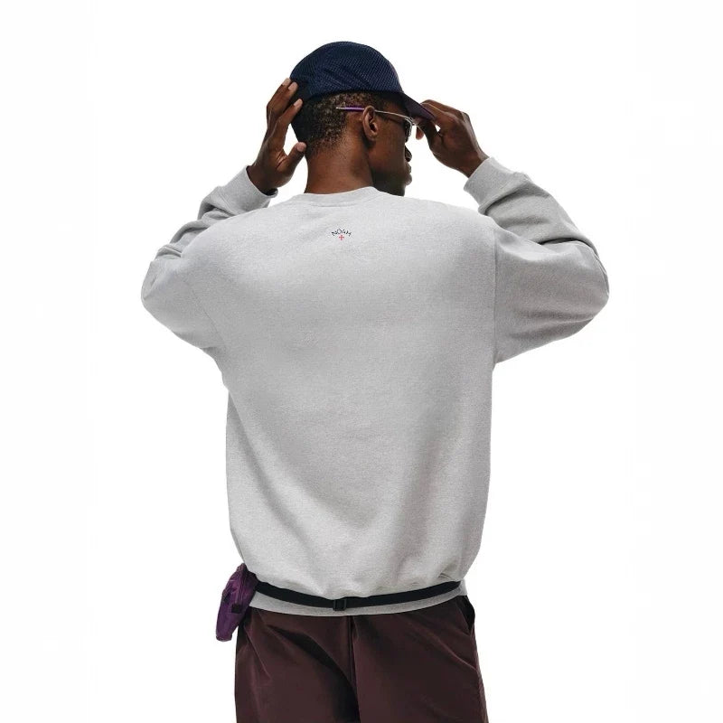 NOAH MARS Men Thread Splice Crew Sweatshirt Back Small Cross Logo American Casual